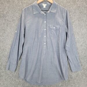 J Crew Shirt Womens M Blue Chambray Tunic Lightweight Popover Rolltab Sleeves